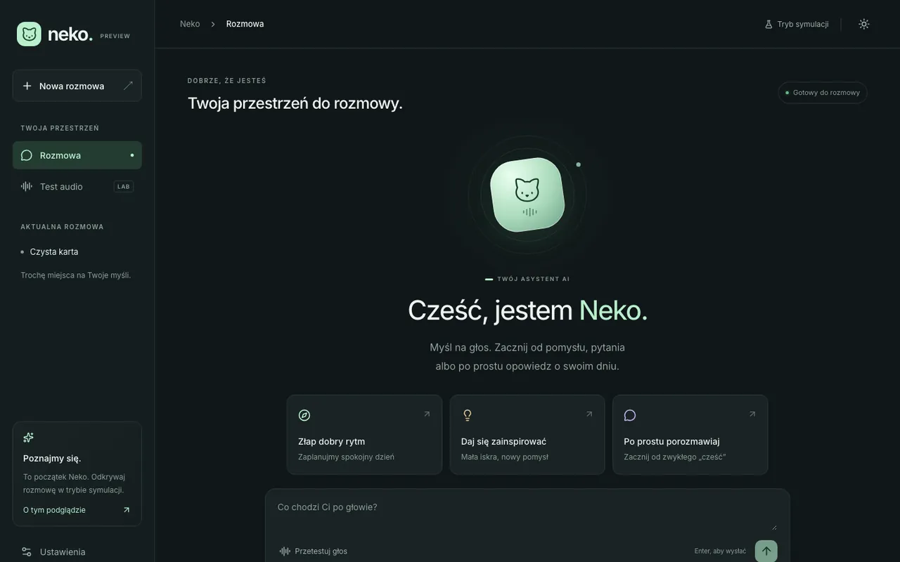 Ekran rozmowy w podglądzie Neko